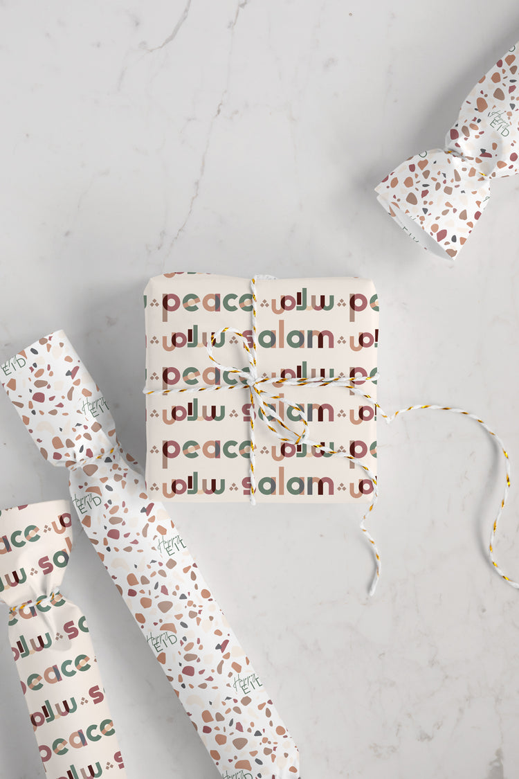 Peace Salam gift wrap Ramadan Eid modern home decor party supply for all celebrations. modern EID for contemporary Ramadan Eid decorations for the modern Muslim. Ramadan Eid gift wrap tags, Ramadan centerpieces, Eid banners, Ramadan advent calendars, Ramadan Eid pillows tablecloths