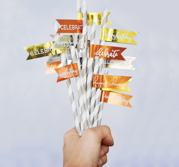 Celebrate metallic Flag Stickers - 10 pack