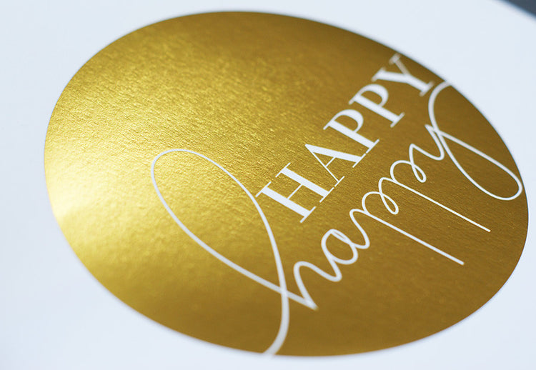 Art Print-' Happy Happy ' gold foil, white