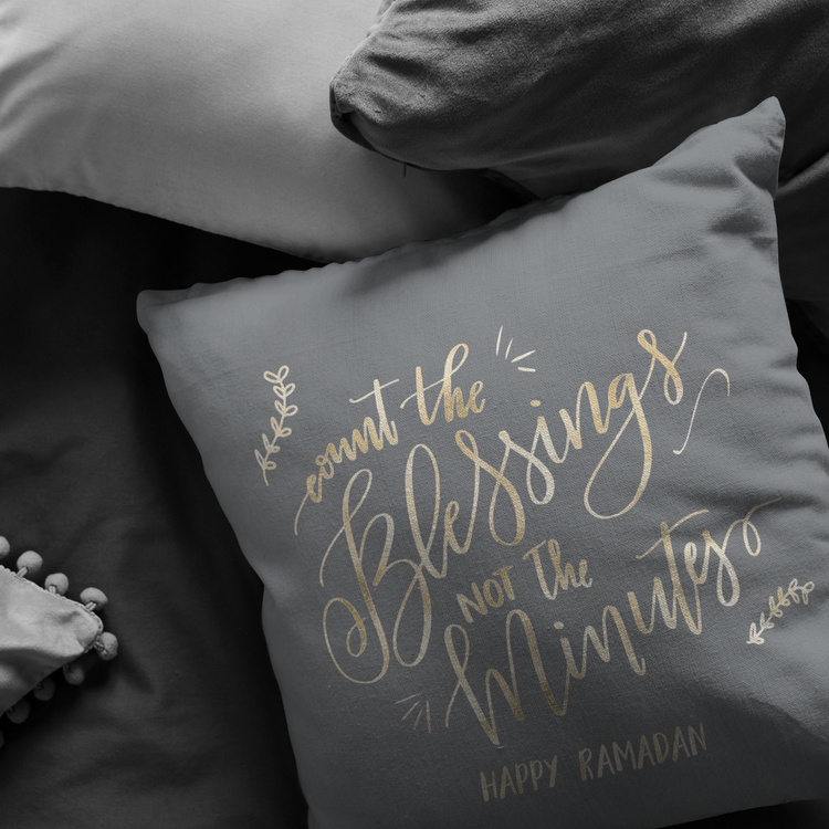 Count the Blessings Ramadan Pillow- Grey