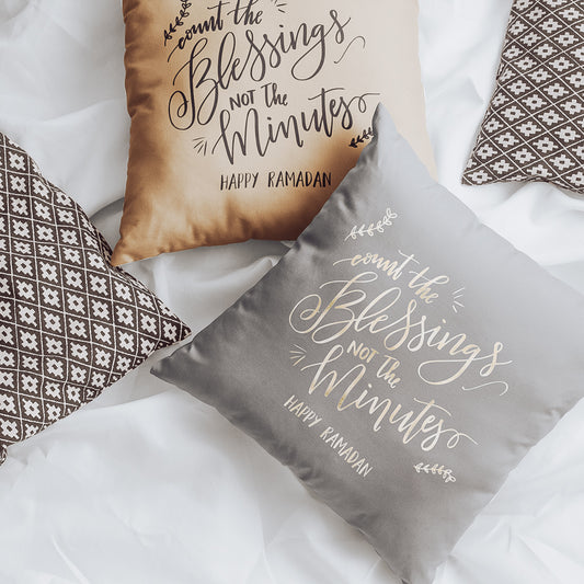Count the Blessings Ramadan Pillow- Grey