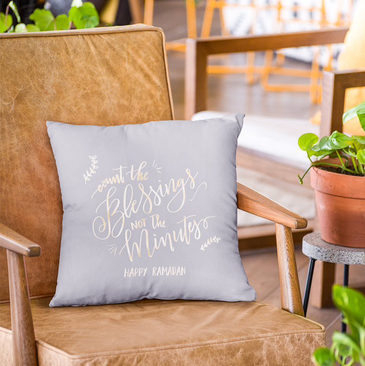 Count the Blessings Ramadan Pillow- Grey