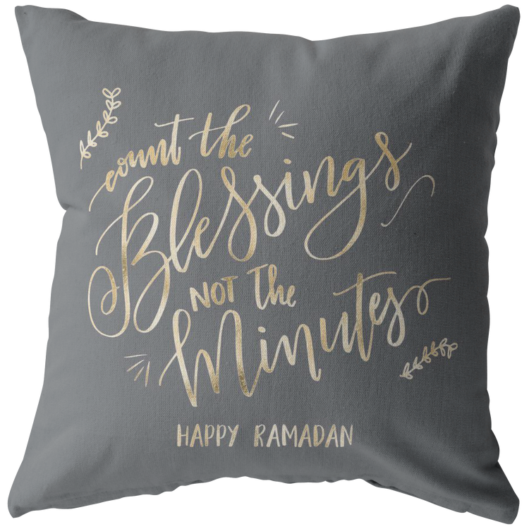 Count the Blessings Ramadan Pillow- Grey