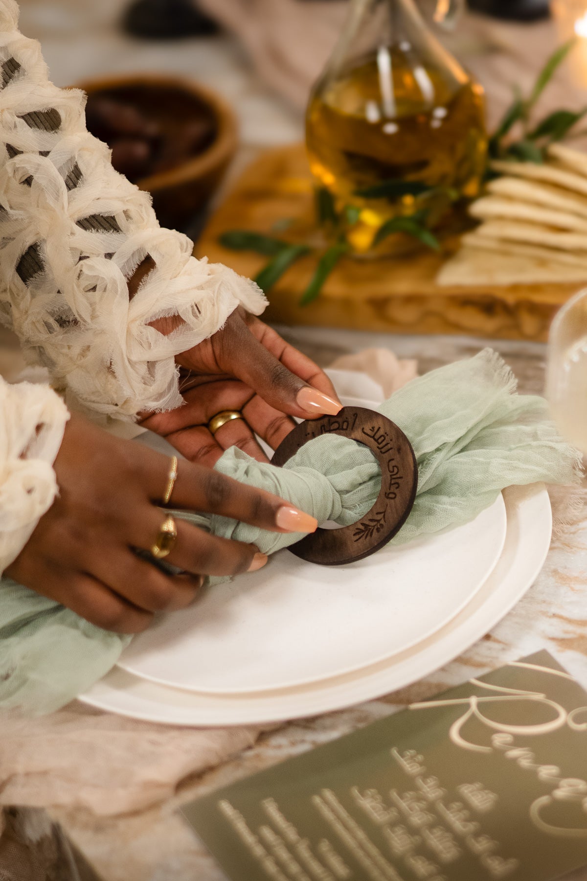 Ramadan wood engraved napkin ring Aysha Harun collection