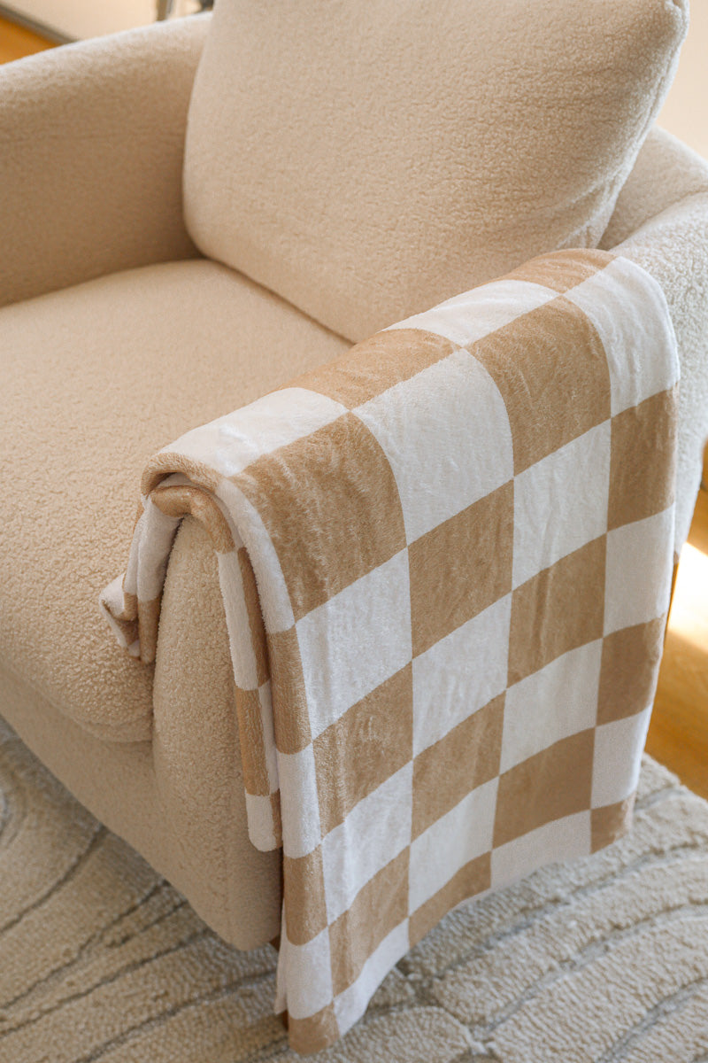 checker plush blanket home decor neutral beige