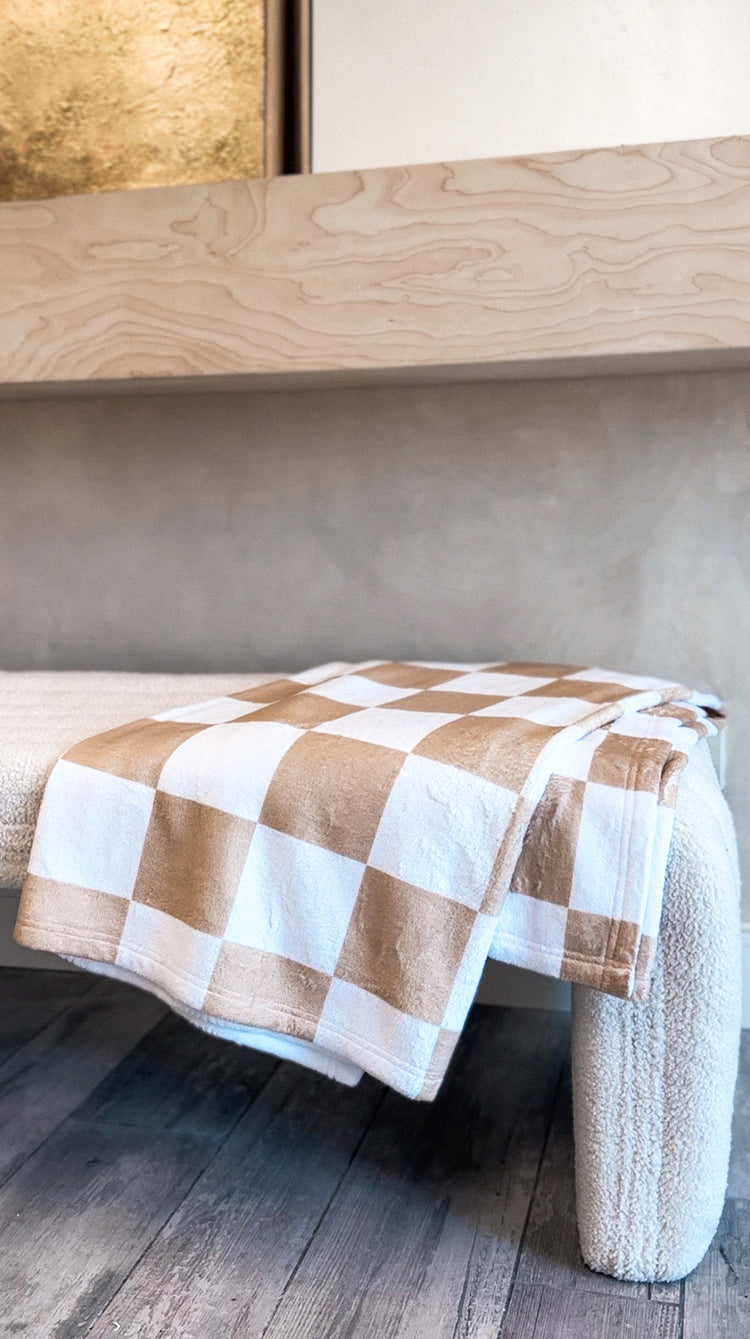 checker plush blanket home decor neutral beige