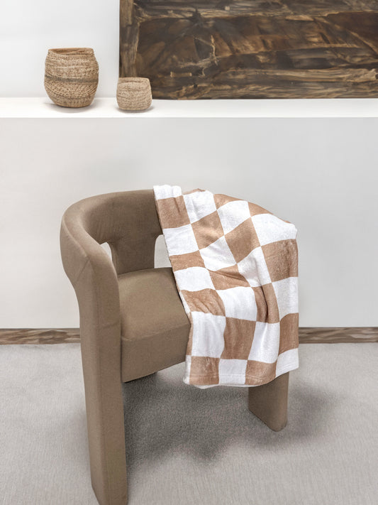 checker plush blanket home decor neutral beige