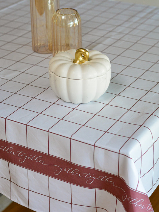 Gather together tablecloth modern check grid design . Thanksgiving tablecloth