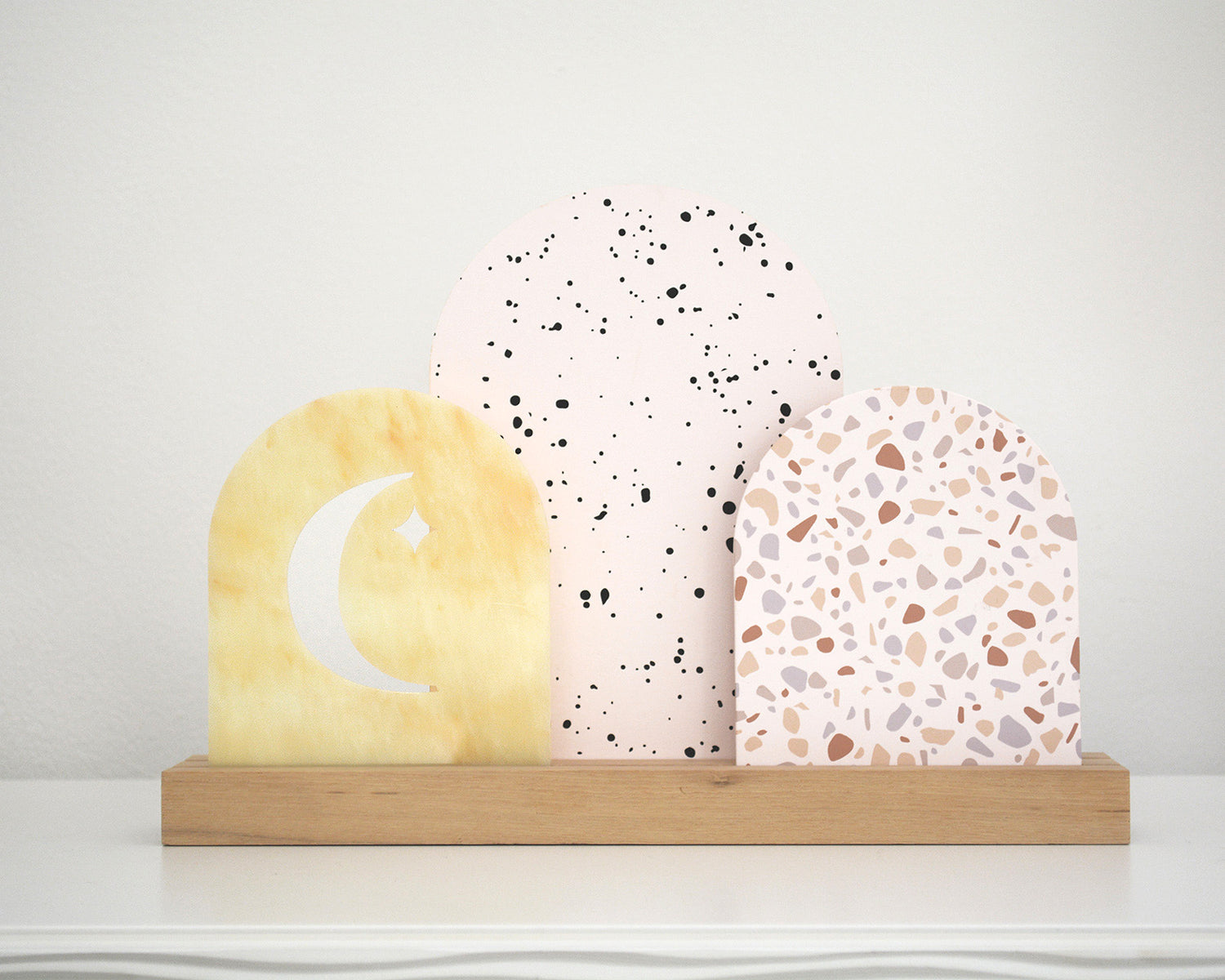 Terrazzo pattern lunar cycle art boho home Ramadan Eid modern home decor party supply for all celebrations. modern EID for contemporary Ramadan Eid decorations for the modern Muslim. Ramadan Eid gift wrap tags, Ramadan centerpieces, Eid banners, Ramadan advent calendars, Ramadan Eid pillows tablecloths