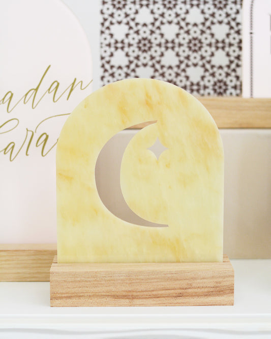 Crescent moon honey onyx boho home Ramadan Eid modern home decor party supply for all celebrations. modern EID for contemporary Ramadan Eid decorations for the modern Muslim. Ramadan Eid gift wrap tags, Ramadan centerpieces, Eid banners, Ramadan advent calendars, Ramadan Eid pillows tablecloths