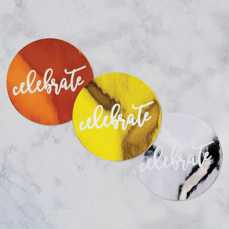 Celebrate metallic round stickers- 10 pack