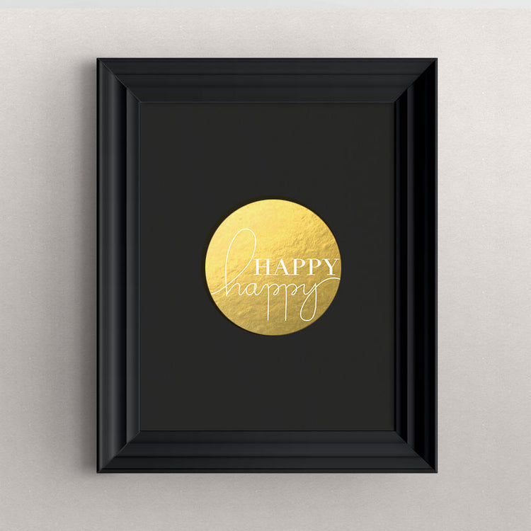 Art Print-' Happy Happy ' gold foil, black