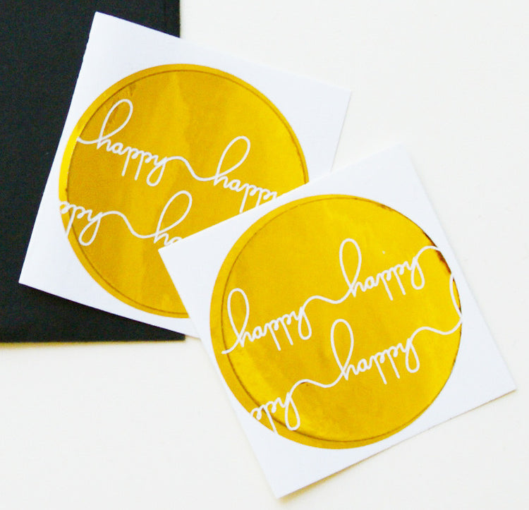 Happy Happy metallic foil round stickers -10 pack