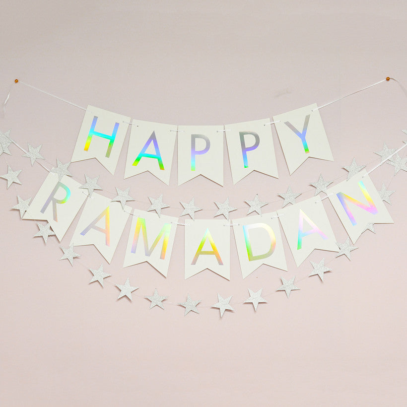 Rainbow holographic foil Happy Ramadan banner from modernEID