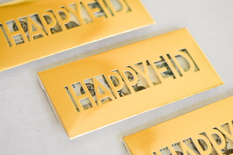 Gold Happy Eid Money Envelopes- laser cut